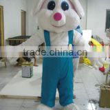 LIght Blue Pants White Rabbit Mascot Costume/Fur Rabbit Mascot Costume