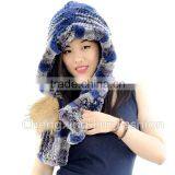 CX-C-242G New Design Earflap Fashion Rex Rabbit Fur Hats and Caps thumbnail-2
