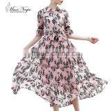 Maxnegio Printed Maxi Chiffon Long Pink Beach Dress thumbnail-1