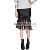 MGOO New Arrival OEM Services Women Black Faux Leather Midi Slinky Skirts With Tassels Bottom 15145A033 thumbnail-5