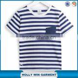 Simple Style Pocket Blue Striped Children T-shirts Light up t Shirts for Kids Bulk Sale