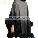 Rabbit Fur Trimmed Cashmere Shawl thumbnail-2