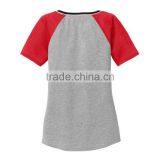 Manufacturer Cheap Fancy Design Women Raglan V-neck T-shirts Wholesale thumbnail-3
