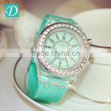 6 Colors Luminous Hand Rhinestone Silicone Strap Watch Lover's Watch thumbnail-5