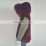 Myfur Latest Purplish Red Real Raccoon Fur Hood Faux Fur Lining Parka Wholesale thumbnail-6