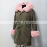 Myfur Baby Pink Thick Part Fox Fur Trimmed Luxury Ladies Fashion Long Parka thumbnail-2