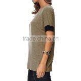 Women Purecolor Comfy Loose Fit Short Cut Out Sleeve Cotton T-Shirt thumbnail-5