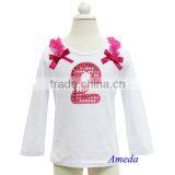 Girls Bling Hot Pink 2nd Birthday White Long Sleeves Tee 1-7Y thumbnail-1