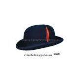 Black Wool Felt Bowler Hat With Feather thumbnail-1