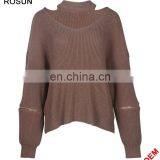 Knitwear Manufacturer Chocker Zip Sleeves Pullover Sweater for Woman thumbnail-1