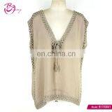 Sleeveless V Neck Hand Crochet Women Fashion Ruffle Top 2017