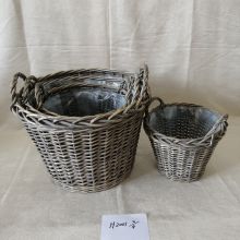 Grey Painted Willow Basket Planter /Willow Flower Basket With Ears And Plastic Liners