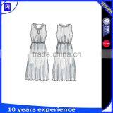 100% Polyester Fabric Pleated Solid Color Dress Ruffles Around V Neck Sleeveless Elastic Waist Elegant Latest Fashion Design thumbnail-3