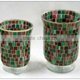 Mosaic Hurricane Glass Candle Holders