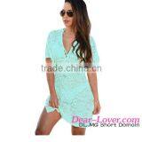 2016 Plunge V Lace-up Neck Floral Embroidered Cover up Beach Dress thumbnail-5