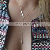Beautiful Simple Design Metal Strip Crystal Gem Pendant Necklace thumbnail-1