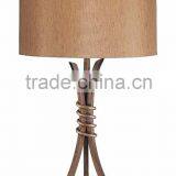 11.1-14 A Beige Fabric Drum Shade Sits up Top A Handsome Iron Tripod Table Lamp