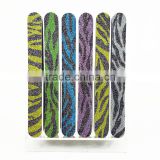 Wholesale custom shiny glitter nail file Zebra texture abrasive emery board cheap one side decorative nail file