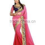 Pink Pading Saree With Embroidery thumbnail-1