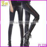 2014 New Hot Sexy Girls Black Faux Leather Leggings With Lace Design Good Breathable Leggings For Women thumbnail-1