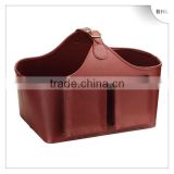 Hot Sales! Christmas gift faux leather storage basket with 2 pockets, household laundry basket, hotel supplies wine basket