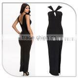China Supplier Designer Sexy High Split Evening Dress Long Maxi Frog One Piece Hollow Out Party Dress thumbnail-1