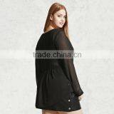 Kissmilk Plus Size Fashion Semi-sheer Women Blouse V-neck Long Sleeve Single Breasted Waistband Ladies Top for Wholesale thumbnail-4