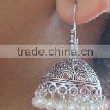 Silver Tone Jhumka Pearl Bollywood Dangler EARRINGS thumbnail-6