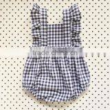 Boutique Summer Infant Cotton Clothing Baby Girls Plain Gingham Bodysuit Baby Sleeveless Romper thumbnail-4