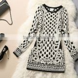 low price ladies black and white striped sweater dress