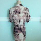 China Factory Cheap Woven Garment Custom Longline Fashion Woman Short Sleeve Latest Blouse Design 2016 thumbnail-2