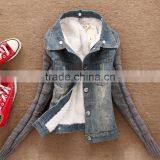 Ladies Winter Warm Hooded Denim Jacket Fleece Top thumbnail-3