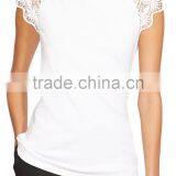 Stylish Lace Sleeves Cotton Top for Ladies Ballet Neckline White OEM T Shirt Women thumbnail-1