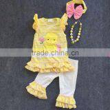 2016 Easter Design New Baby Kids Yellow Strpies Easter Girls Outfits Boutique Clothing With Matching Headband and Necklace Set thumbnail-1