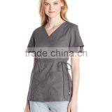 Women's Easy-Fit Mock-Wrap Scrub Shirt/Blouse Top With Adjustable Side Tie thumbnail-2