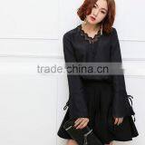 Hot Sales!!!2017 Latest Ladies Black Lace v Neck Chiffon Shirt thumbnail-1