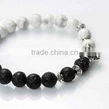 New Fashion Stone Beads Antique Silver Leopard Head Elastic Lava Beaded Healing Bracelet thumbnail-3