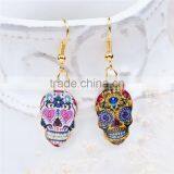 New Fashion Gold Plated Multicolor Halloween Sugar Skull Pattern Earrings thumbnail-1