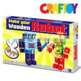 OEM Product Art & Craft Toy Color Wooden Mini Robot Set thumbnail-2