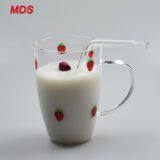 High Borosilicate Glassware Strawberry Milk Glass Cup With Handle