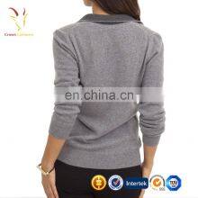 New Design Fashion V Neck Cashmere Sweater With Lapel Collar for Ladies thumbnail-2