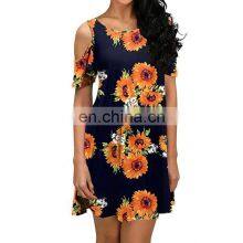 Manufacturers Wholesale Dress Women's Off-shoulder Fashion Printed Short Sleeves thumbnail-3