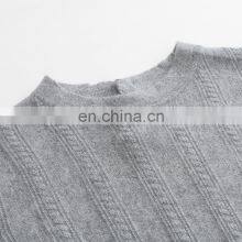 High Quality Ladies A-line Style Crew Neck Cashmere Dress Fall Winter Knee-Length With Yarn Dyed Technics thumbnail-3