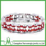 Motorcycle Bike Chain Bangle Design Stainless Steel Silver Red Plated Unisex Bracelet thumbnail-1