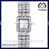 Women Fashion Square Shape Watch with Jewelry Band in Rhodium Plating