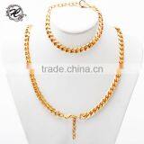 Wholesale Diamond Cutting Stainless Steel 18k Gold Plated Curb Chain Dubai Gold Jewelry Set thumbnail-1