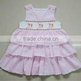 Pink Stripe Seersucker Smocked Children Clothing Wholesale thumbnail-4