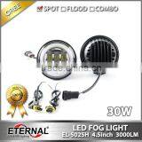 4x4 30W Speakers Harley Motor Driving Spot Headlight LED Fog Lamp With DRL Halo Ring Black Chrome Base thumbnail-3