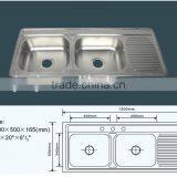 SS201 Inset Double Bowl Single Drainer Stainless Steel Kitchen Sink thumbnail-2