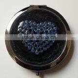 Decorative Heart Design Decor Compact Mirror With Rhinestones & Black Enamel thumbnail-1
